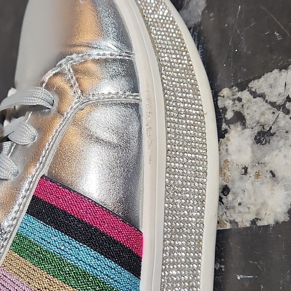 PAZZLE Color Panel Toe Lace-Up Rhinestone Flatform Sneaker 18981 - Picture 3 of 11